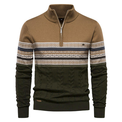 Quarter Zip Knit Fair Isle Pullover Sweater