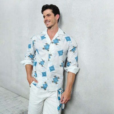 "Palm Haven" 100% Cotton Tropical Print Shirt