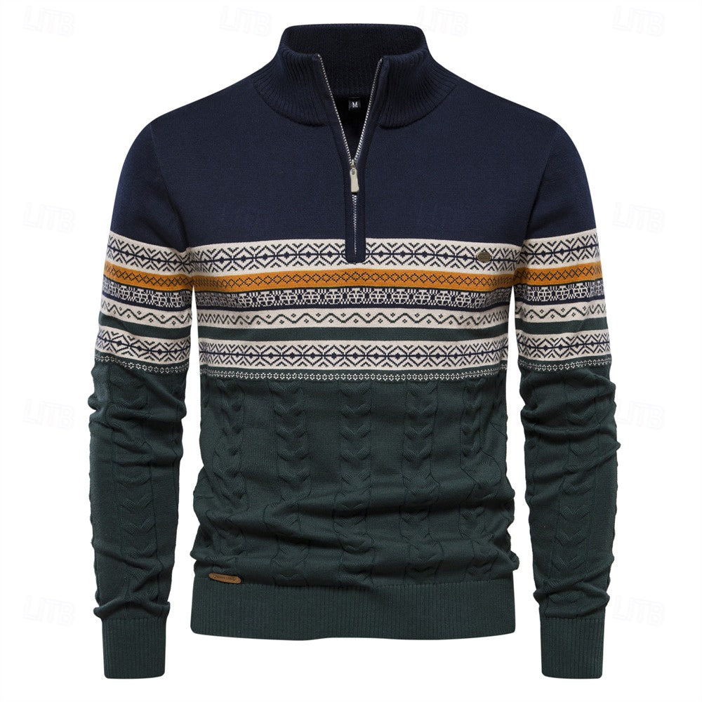 Quarter Zip Knit Fair Isle Pullover Sweater