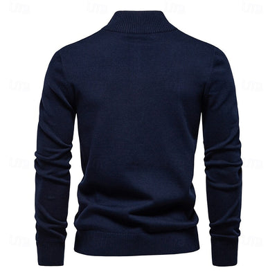 Cotton Knit Striped Quarter Zip Pullover Sweater