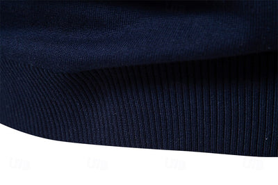 Cotton Knit Striped Quarter Zip Pullover Sweater