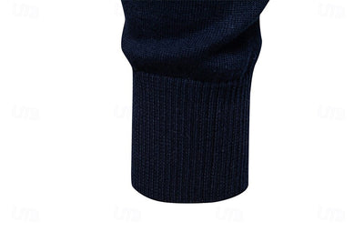 Cotton Knit Striped Quarter Zip Pullover Sweater